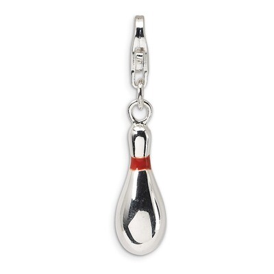 Bowling Pin Charm Sterling Silver Enameled QCC316 by Amore La Vita, MPN: QCC316, 883957332734
