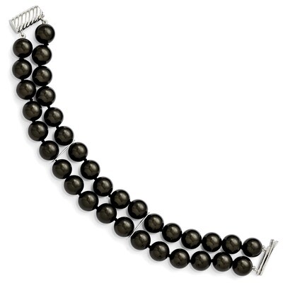 2 Row 10-11Mm Black Shell Bead Bracelet Sterling Silver QMJB210B-7.5, MPN: QMJB210B-7.5, 8867742933…