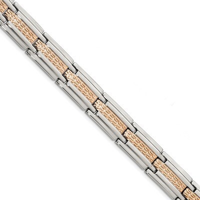 Textured Rose Gold-plated 8.5 inch Bracelet Stainless Steel Polished SRB1797-8.5 by Chisel, MPN: SR…