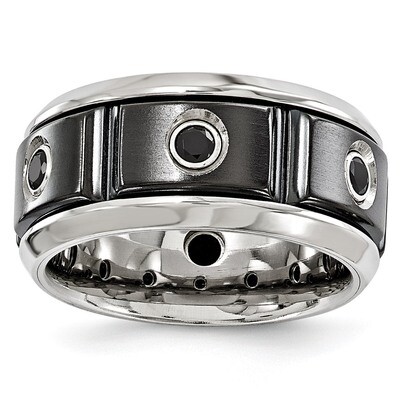 Edward Mirell Black Titanium Stainless Steel Silver Bezel Black Spinel Ring EMR253 by Edward Mirell…