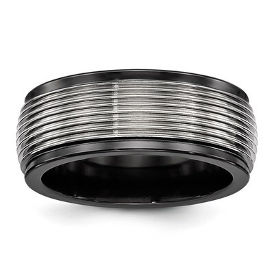 Edward Mirell Black Titanium &amp; Titanium Polished Grooved Ring EMR289 by Edward Mirell, MPN: EMR289,…