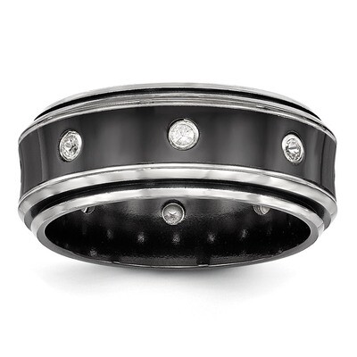 Edward Mirell Black Titanium &amp; Titanium Polished White Sapphire Beveled Ring EMR279 by Edward Mirel…