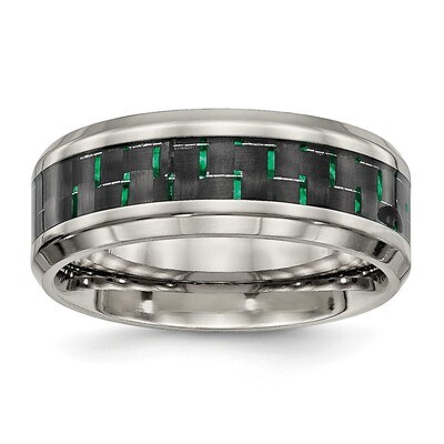 Black Green Carbon Fiber Inlay Ring Titanium Polished TB464 by Chisel, MPN: TB464, 886774534893