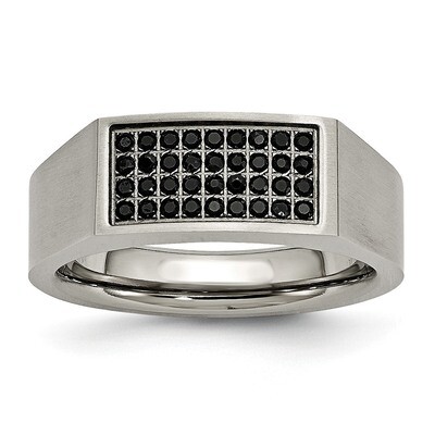 Brushed Black CZ Diamond Ring Titanium Polished TB429, MPN: TB429, 191101389733