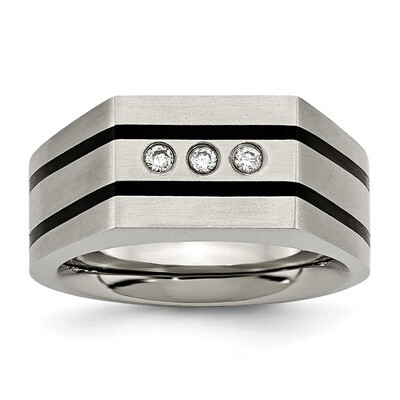 Brushed and Polished Black IP-plated CZ Diamonds Ring Titanium TB430, MPN: TB430, 191101389740
