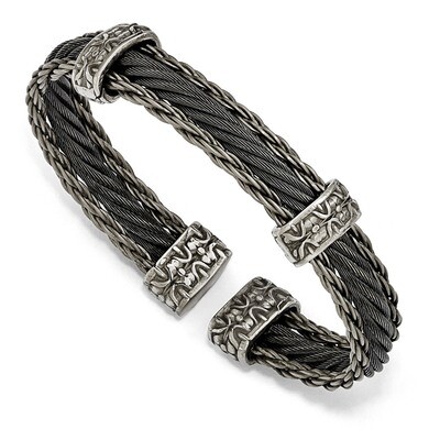 Edward Mirell Titanium Black Memory Cable &amp; Black Titanium Cuff Bangle EMB160 by Edward Mirell, MPN…