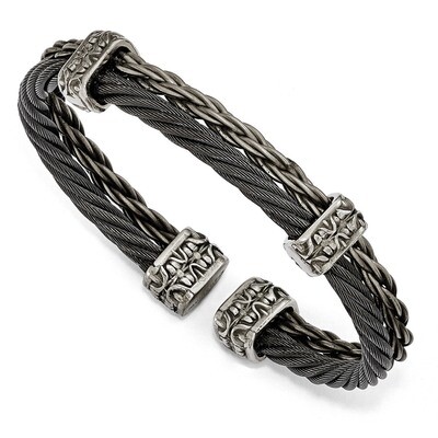 Edward Mirell Titanium Black Memory Cable &amp; Black Titanium Cuff Bangle EMB159 by Edward Mirell, MPN…