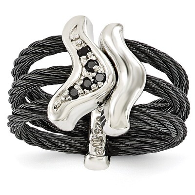 Edward Mirell Black Titanium with Sterling Silver Black Spinel Cable Flexible Ring EMR257 by Edward…