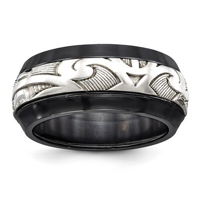 Edward Mirell Black Titanium &amp; Sterling Silver Inlay Polished Scroll Ring EMR300 by Edward Mirell, …