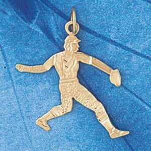 Dazzlers Jewelry Baseball Player Pendant Necklace Charm Bracelet in Yellow, White or Rose Gold 3369…