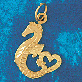 Dazzlers Jewelry Seahorse with Heart Pendant Necklace Charm Bracelet in Yellow, White or Rose Gold …