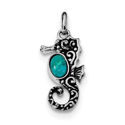 Oxidized Recon. Turquoise Seahorse Pendant Sterling Silver Rhodium QC9272, MPN: QC9272, 883957926384