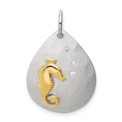 Seahorse Brushed Pendant Sterling Silver Gold-tone CZ Diamond QC9587, MPN: QC9587, 883957982427