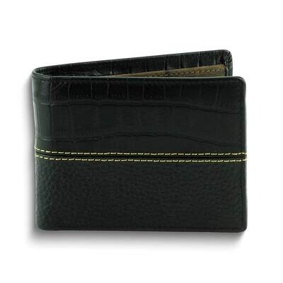 Black Pebbled Buffalo and Crocodile Print Bifold Wallet GM25078BLK, MPN: GM25078BLK,