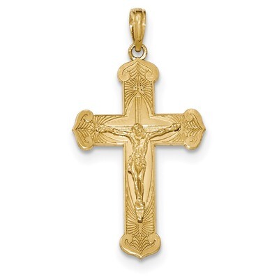 2-D Crucifix with Jesus on Engraved Cross Pendant 14k Gold Polished K5565, MPN: K5565, 637218168514