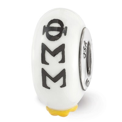 Hand Painted Phi Sigma Sigma Fenton Glass Bead Sterling Silver QRS3680