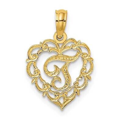T Script Initial In Heart Charm 14k Gold K6424T, MPN: K6424T, 637218007684
