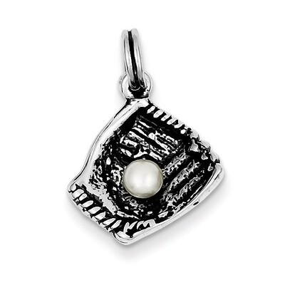 Baseball Glove with Simulated Pearl Charm Sterling Silver QC5140, MPN: QC5140, 723252402230