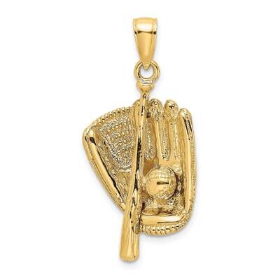 Baseball Glove Bat Ball Charm 14k Gold 3-D K8744, MPN: K8744, 637218020232