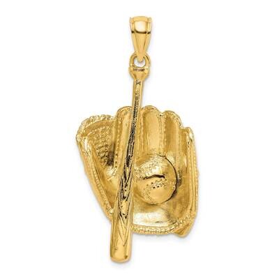 Baseball Glove Bat Ball Charm 14k Gold 3-D K8736, MPN: K8736, 637218019670