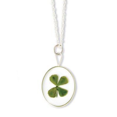 Silver Trim Four Leaf Clover Oval with Chain 20 Inch Silver-plated BF1351-20, MPN: BF1351-20, 81039…