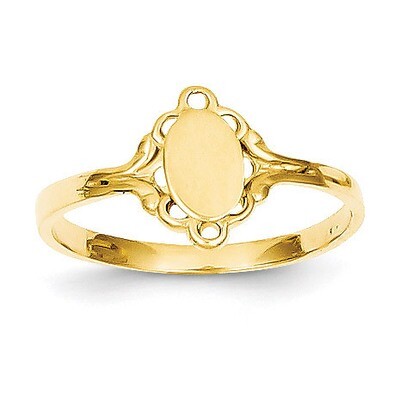 Filigree Oval Polished Center Baby Signet Ring 14k Gold R519, MPN: R519, 637218068494