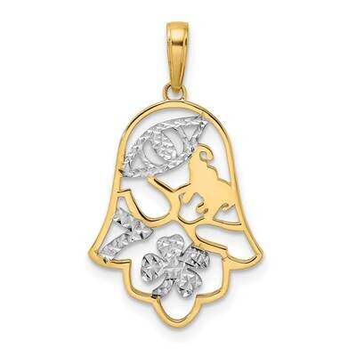 Good Luck Symbols On Hamsa Pendant 14k Gold &amp; White Rhodium Diamond-Cut M2945, MPN: M2945, 19690407…