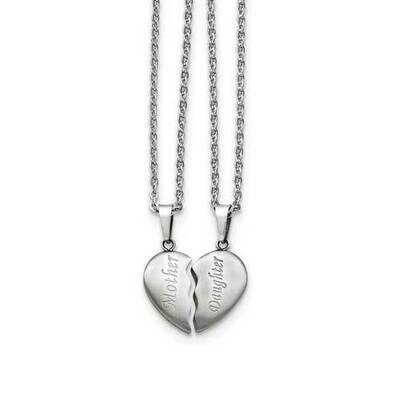 1/2 Heart Mother/Daughter Necklace Set Stainless Steel Brushed SRSET28-18, MPN: SRSET28-18, 8839572…