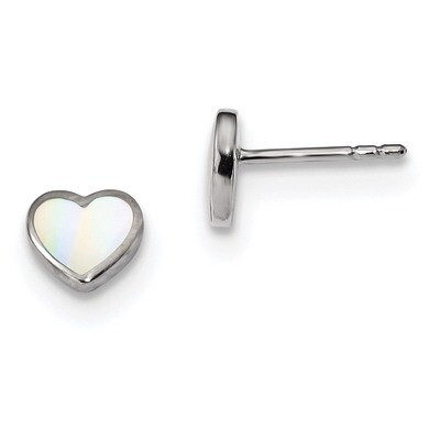 Mother of Pearl Heart Post Earrings Sterling Silver Rhodium-plated QE13392, MPN: QE13392, 191101233…