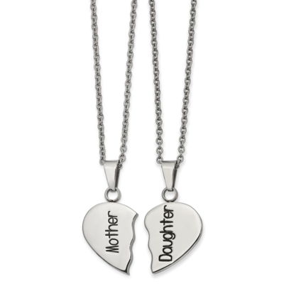 Enamel 1/2 Heart Mother/Daughter Necklace Set Stainless Steel Polished SRSET41 by Chisel, MPN: SRSE…