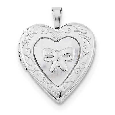 20mm Mother Of Pearl Bow Heart Locket Sterling Silver Rhodium-plated QLS673, MPN: QLS673,