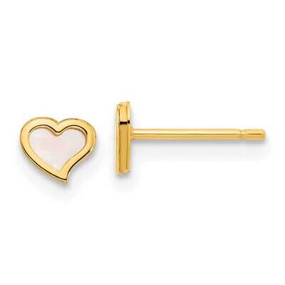 Heart Mother Of Pearl Post Earrings 14k Gold Polished GK1123 by Madi K, MPN: GK1123, 883957974804