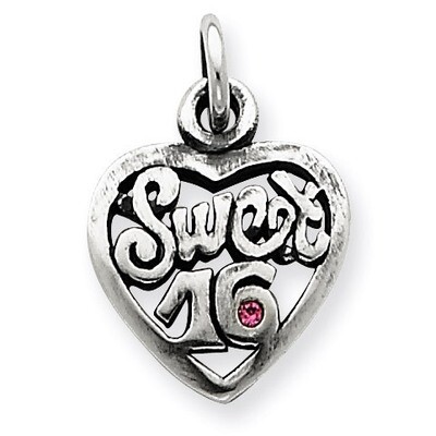 Sweet 16 Heart Charm Antiqued Sterling Silver QC6016, MPN: QC6016, 883957914107