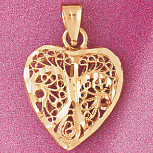 Dazzlers Jewelry 3 Dimensional Filigree Heart Pendant Necklace Charm Bracelet in Yellow, White or R…