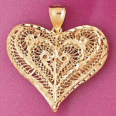 Dazzlers Jewelry 3 Dimensional Filigree Heart Pendant Necklace Charm Bracelet in Yellow, White or R…
