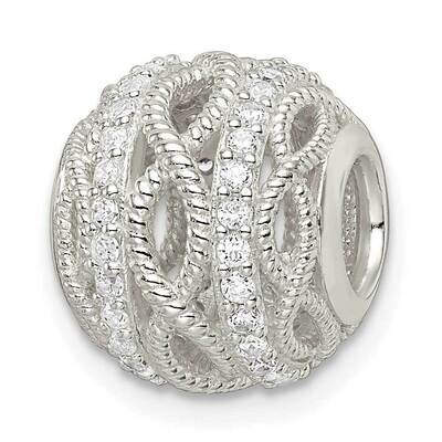 CZ Diamond Round Fancy Patterned Slide Sterling Silver Polished QP5453, MPN: QP5453,