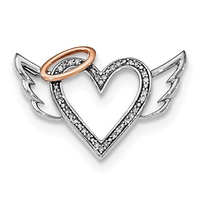 10K Rose Gold Diamond Heart Wings Slide Pendant Sterling Silver Rhodium QP4682, MPN: QP4682,