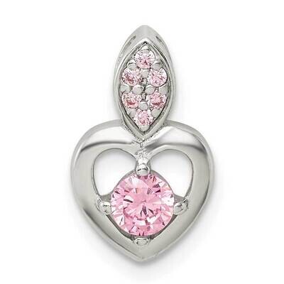 Pink Heart Chain Slide Pendant Sterling Silver CZ Diamond QP5121, MPN: QP5121, 886774081588