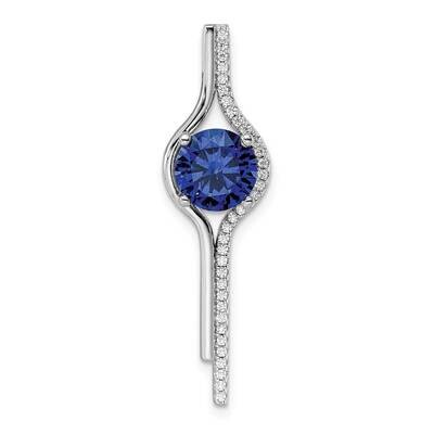 Blue &amp; White CZ Diamond Slide Pendant Sterling Silver Rhodium-Plated QP5619, MPN: QP5619,