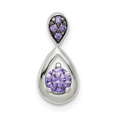 Purple Teardrop Chain Slide Pendant Sterling Silver CZ Diamond QP5122, MPN: QP5122, 886774096896