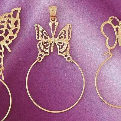 Dazzlers Jewelry Butterfly Holder Pendant Necklace Charm Bracelet in Yellow, White or Rose Gold 422…