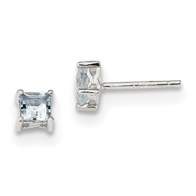 4mm Princess Aquamarine Post Earrings Sterling Silver QBE28MAR, MPN: QBE28MAR, 191101054464