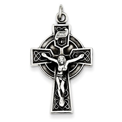 Satin Irish Crucifix Cross Pendant Antiqued Sterling Silver QC7347, MPN: QC7347, 883957598710