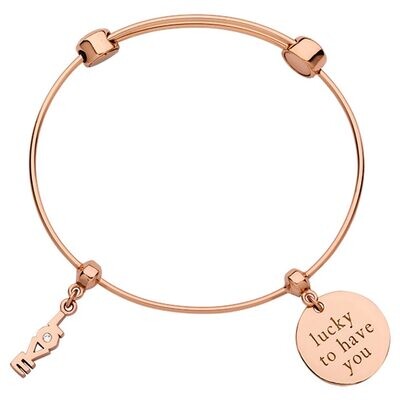 Nikki Lissoni Charm Bangle with Two Fixed Charms Love Lucky To Have You Rose Gold-plated 21cm B1158…