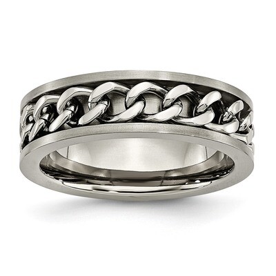 7mm Chain Inlay Brushed Band Titanium TB251 Engravable, MPN: TB251, 886774049601