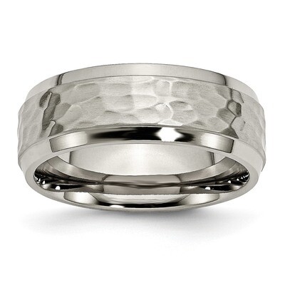8mm Beveled Edge, Hammered and Polished Band Titanium TB236 Engravable, MPN: TB236, 886774047560