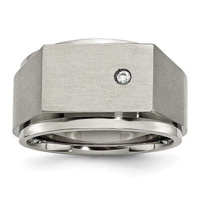 Brushed CZ Diamond Signet Ring Titanium Polished TB427 Engravable, MPN: TB427, 886774306001