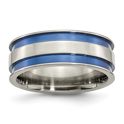 Blue Double Groove 8.5mm Polished Band Titanium TB415 Engravable, MPN: TB415, 886774388588