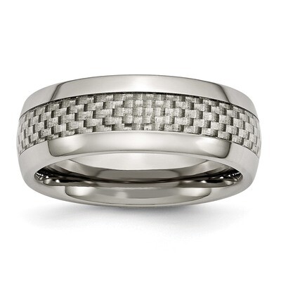 Grey Carbon Fiber Inlay 8mm Band Titanium Polished TB389 Engravable, MPN: TB389, 886774428055