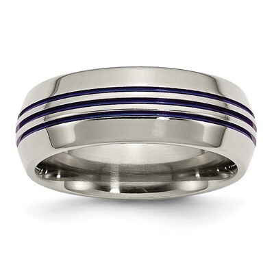 Blue Triple Groove Beveled Edges 8mm Polished Band Titanium TB417 Engravable, MPN: TB417, 886774388…